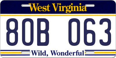 WV license plate 8OB063
