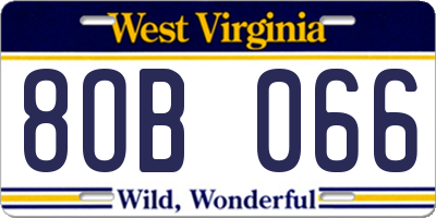 WV license plate 8OB066
