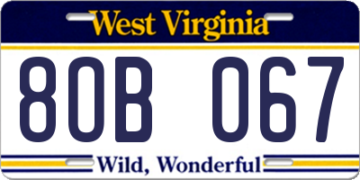 WV license plate 8OB067