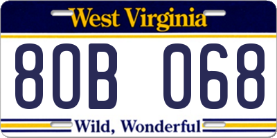 WV license plate 8OB068
