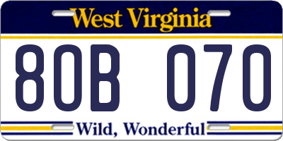 WV license plate 8OB070