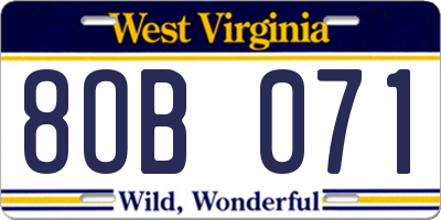 WV license plate 8OB071