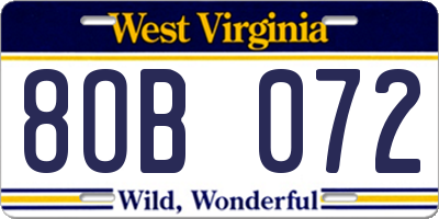WV license plate 8OB072