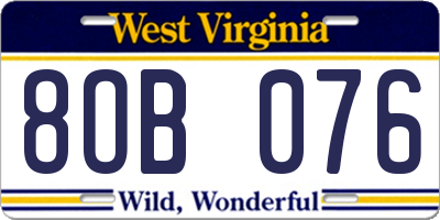 WV license plate 8OB076