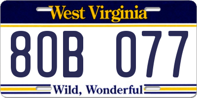 WV license plate 8OB077
