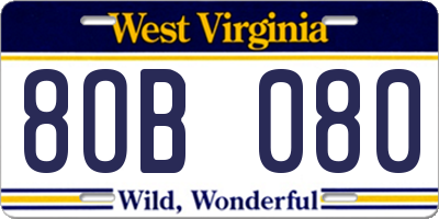 WV license plate 8OB080