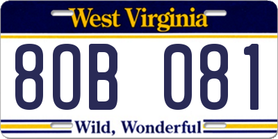 WV license plate 8OB081
