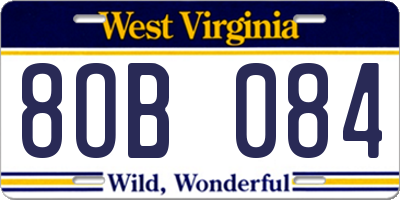 WV license plate 8OB084