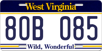 WV license plate 8OB085