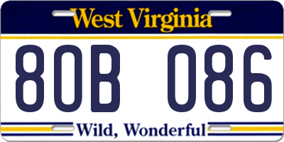 WV license plate 8OB086