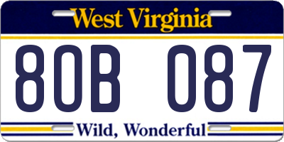 WV license plate 8OB087
