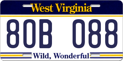 WV license plate 8OB088