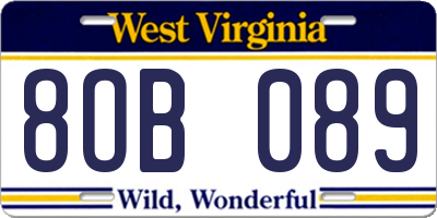 WV license plate 8OB089