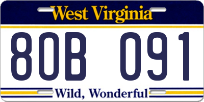 WV license plate 8OB091