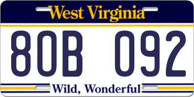WV license plate 8OB092