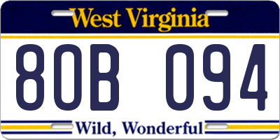 WV license plate 8OB094