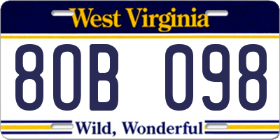 WV license plate 8OB098