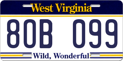 WV license plate 8OB099