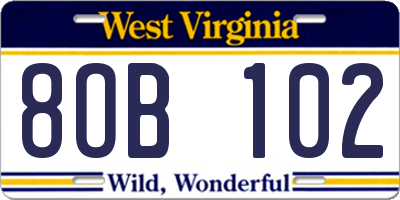 WV license plate 8OB102