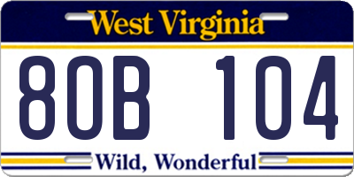 WV license plate 8OB104