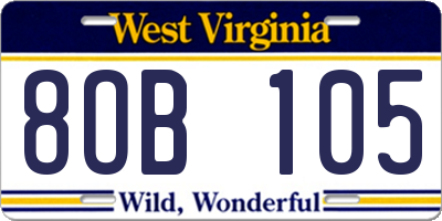 WV license plate 8OB105