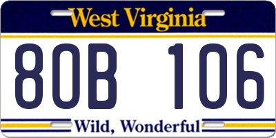 WV license plate 8OB106