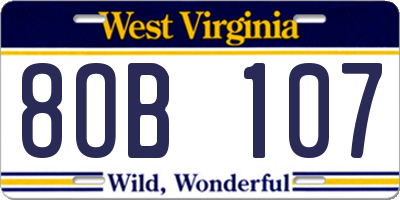 WV license plate 8OB107