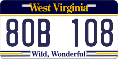 WV license plate 8OB108
