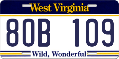 WV license plate 8OB109