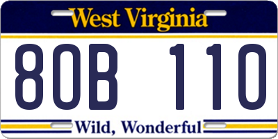 WV license plate 8OB110