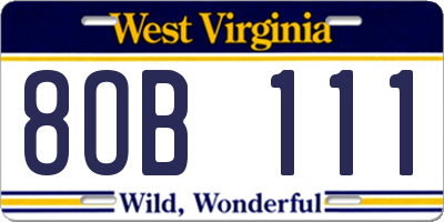 WV license plate 8OB111
