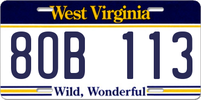 WV license plate 8OB113