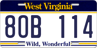 WV license plate 8OB114