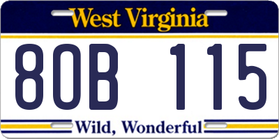 WV license plate 8OB115