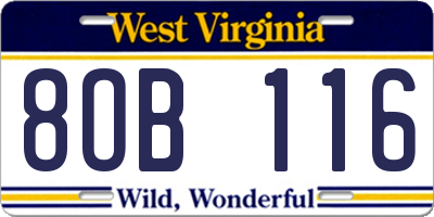 WV license plate 8OB116