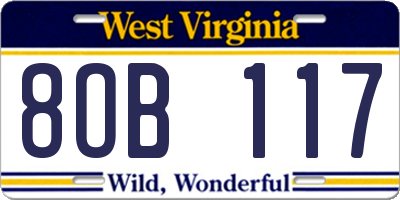 WV license plate 8OB117