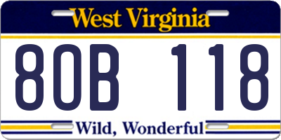 WV license plate 8OB118