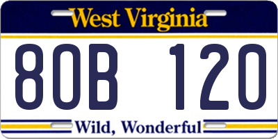 WV license plate 8OB120