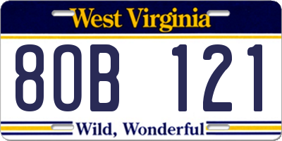 WV license plate 8OB121