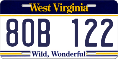 WV license plate 8OB122