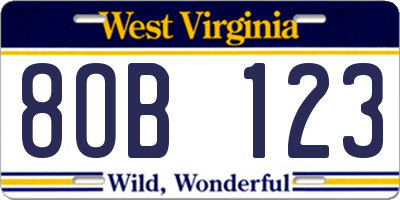 WV license plate 8OB123