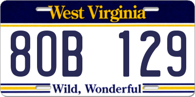 WV license plate 8OB129