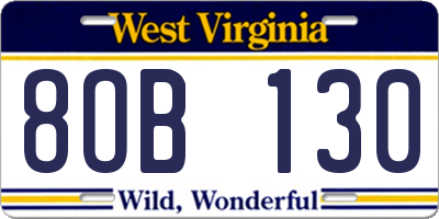 WV license plate 8OB130