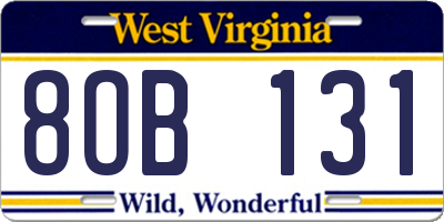 WV license plate 8OB131