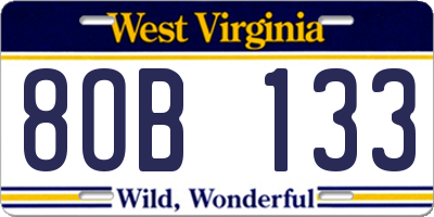 WV license plate 8OB133
