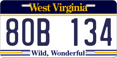 WV license plate 8OB134