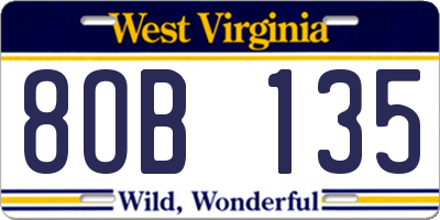 WV license plate 8OB135
