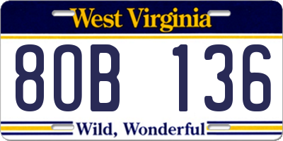 WV license plate 8OB136