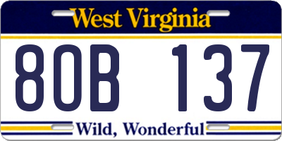 WV license plate 8OB137