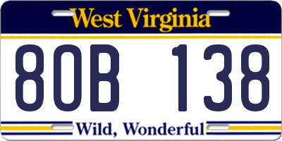 WV license plate 8OB138